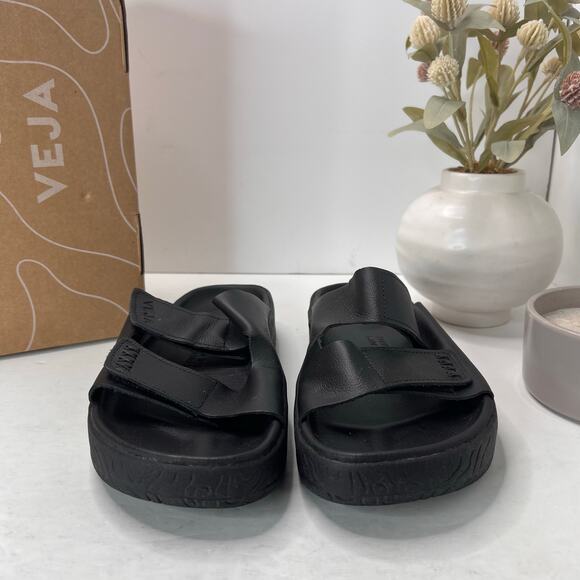 Veja Etna O.T. Leather Hook & Loop Sandal Black Women's 8M/Men's 6/EU 39 - Picture 1 of 10